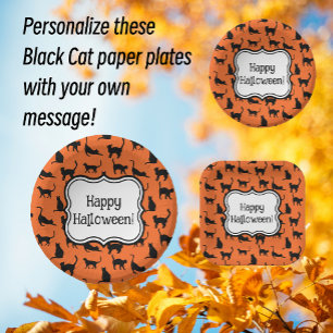 Personalised Halloween Party Orange Black Cat Paper Plate