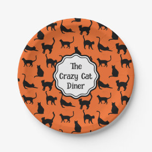 Personalised Halloween Party Orange Black Cat Paper Plate