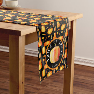 Personalised Halloween Pattern with Orange Pumpkin Long Table Runner