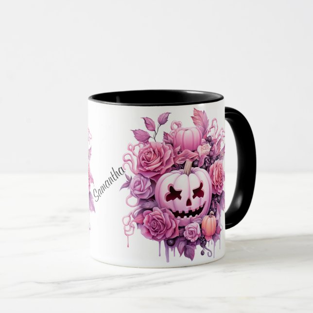 Personalised Halloween Pink Scary Pumpkins Mug (Front Right)