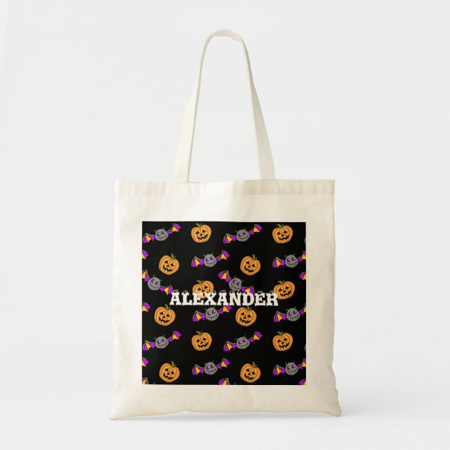 Personalised Halloween Pumpkin and Bats Tote Bag (Front)
