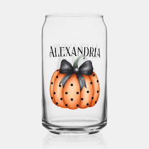 Personalised Halloween Pumpkin Bow Can Glass