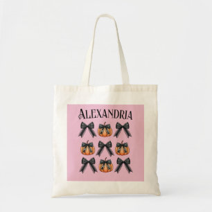 Personalised Halloween Pumpkin Bow Pink Tote Bag