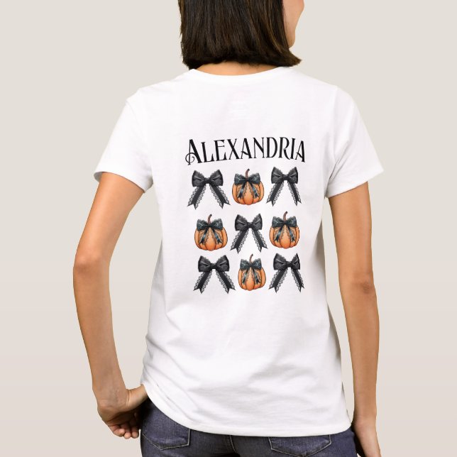 Personalised Halloween Pumpkin Bow T-Shirt (Back)