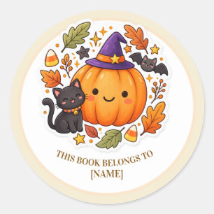 Personalised Halloween Pumpkin Kids Bookplate Classic Round Sticker