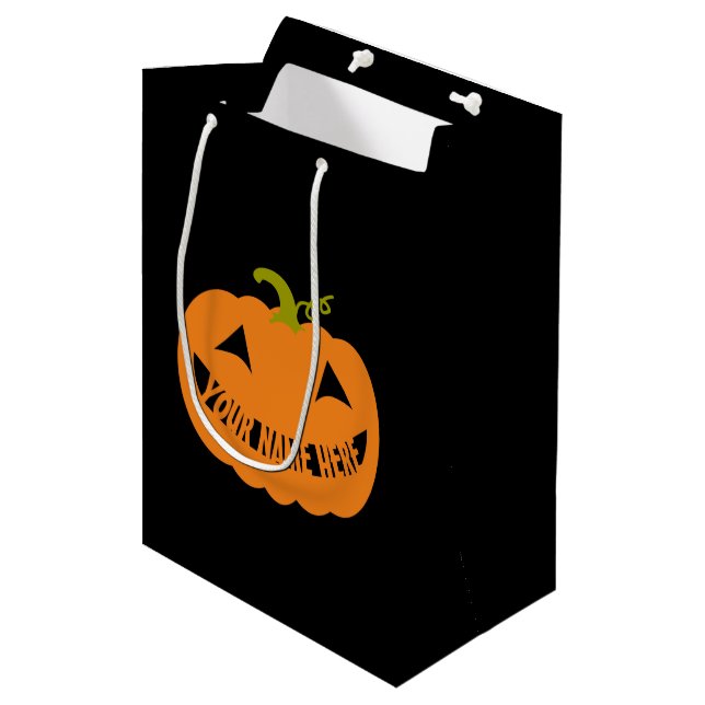 Personalised Halloween Pumpkin Medium Gift Bag (Front Angled)