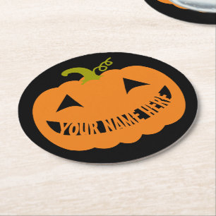 Personalised Halloween Pumpkin Round Paper Coaster