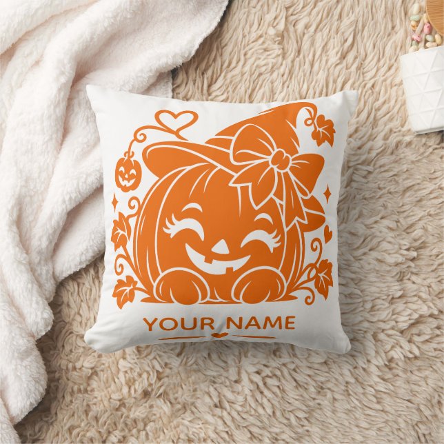 Personalised Halloween Pumpkin Throw Pillow (Blanket)