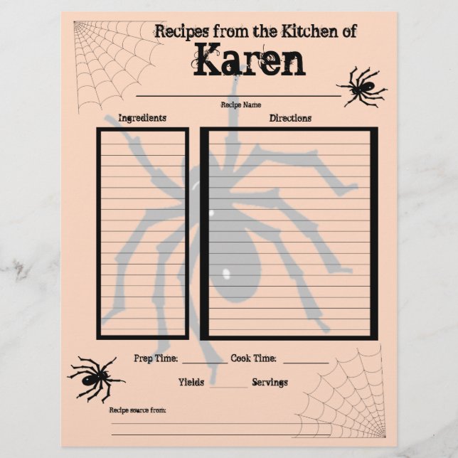 Personalised Halloween Recipe Page (Front)