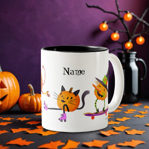 Personalised Halloween Roller Skate Pumpkins Two-Tone Coffee Mug