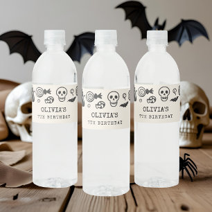 Personalised Halloween Skeleton & Ghost Birthday Water Bottle Label