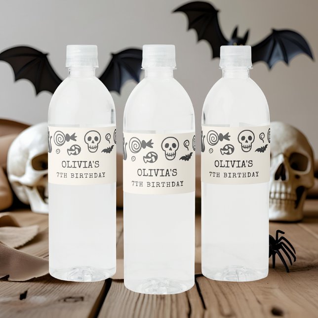 Personalised Halloween Skeleton & Ghost Birthday  Water Bottle Label (Creator Uploaded)