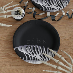Personalised Halloween Skeleton Ribs Black White Paper Plate