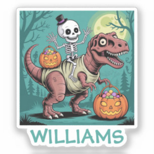Personalised Halloween Skeleton Riding Dinosaur
