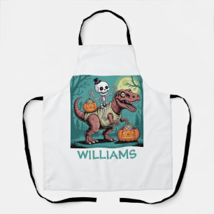 Personalised Halloween Skeleton Riding Dinosaur Apron