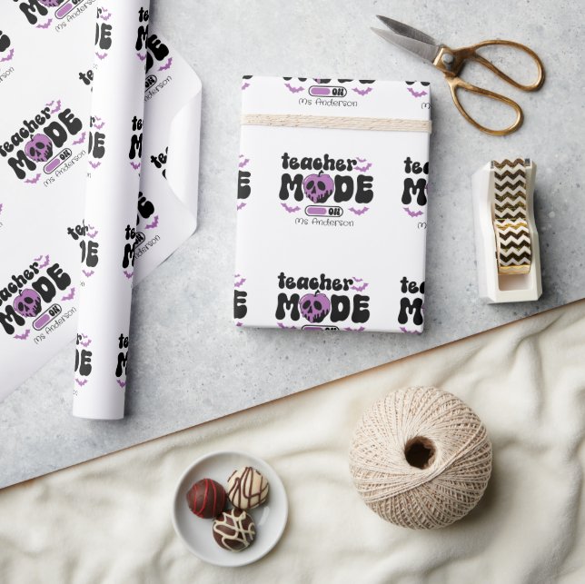 Personalised Halloween Teacher “Mode On” & Apple Wrapping Paper (Crafts)
