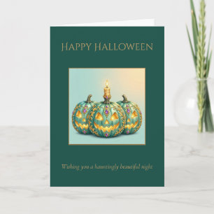 Personalised Halloween Teal Jack-O-Lantern Trio Card