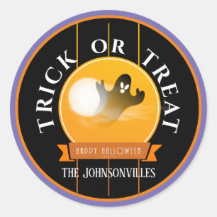 Personalised, Halloween Trick or Treat with Ghost Classic Round Sticker