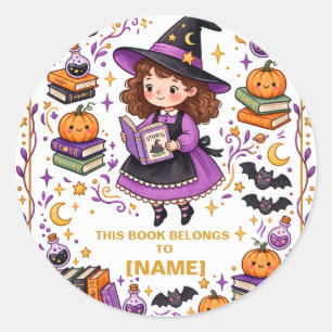 Personalised Halloween Witch Bookplate for Kids Classic Round Sticker