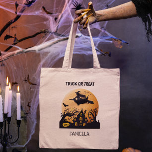 Personalised Halloween Witch Trick or Treat Tote Bag