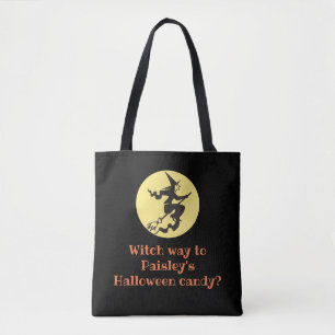 Personalised Halloween Witch Way Black Candy   Tote Bag