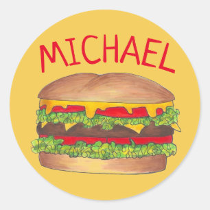 Personalised Hamburger Cheeseburger Burger Foodie Classic Round Sticker