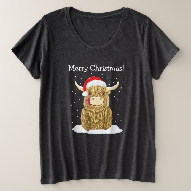 Personalised Hamish Highland Cow Christmas Plus Size T-Shirt (Design Front)