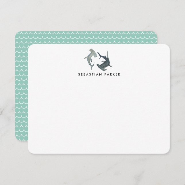 Personalised Hammerhead Shark Note Cards (Front/Back)