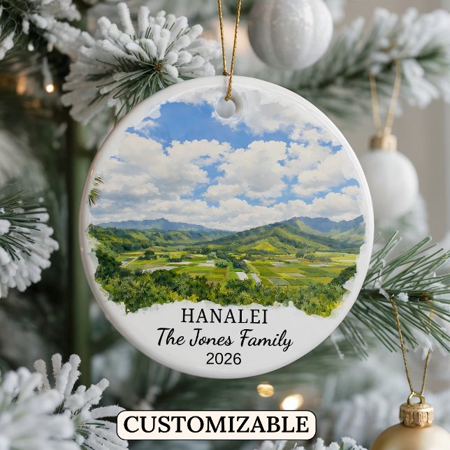 Personalised Hanalei Ornament, Custom Hawaii Ceramic Tree Decoration (Creator Uploaded)