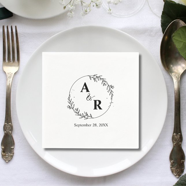 Personalised Hand Drawn Floral Wedding Initials Napkin (Creator Uploaded)