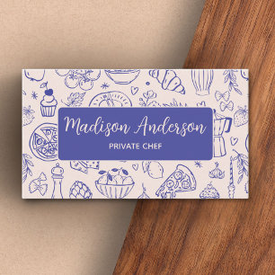 Personalised Hand Drawn Food QR Code Navy Blue Business Card