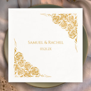 Personalised Hand Drawn Golden Roses Wedding Napkin