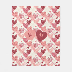 Personalised Hand Drawn Hearts Pattern Fleece Blanket
