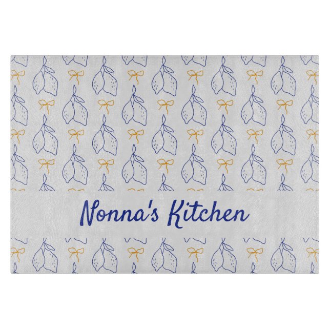 Personalised Hand Drawn Italian Blue Lemons  Cutting Board (Front)