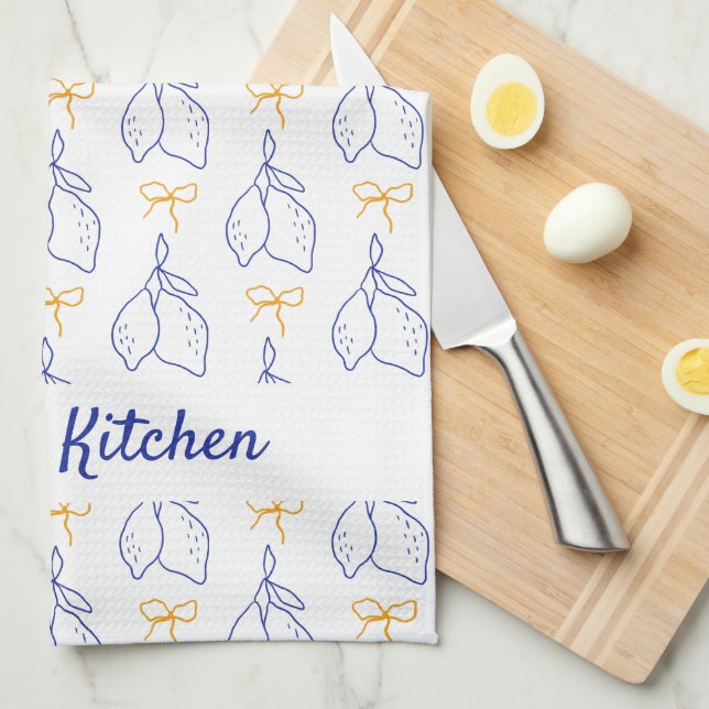 Personalised Hand Drawn Italian Blue Lemons  Tea Towel (Quarter Fold)