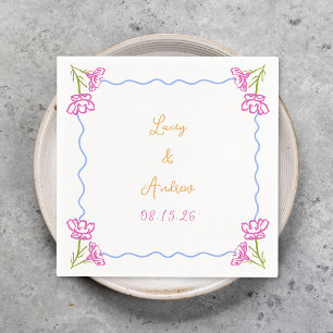 Personalised Hand Drawn Italian Floral Wedding Napkin