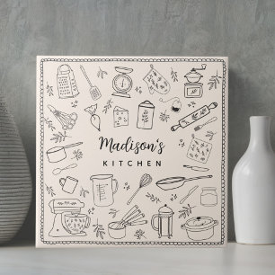 Personalised Hand Drawn Kitchen Cooking Utensils Tile
