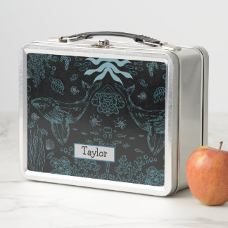 Personalised Hand Drawn Marine Life Metal Lunch Box