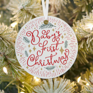 Personalised Hand Drawn Sketch Baby's First  Metal Metal Tree Decoration