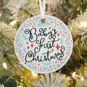Personalised Hand Drawn Sketch Baby's First  Metal Tree Decoration