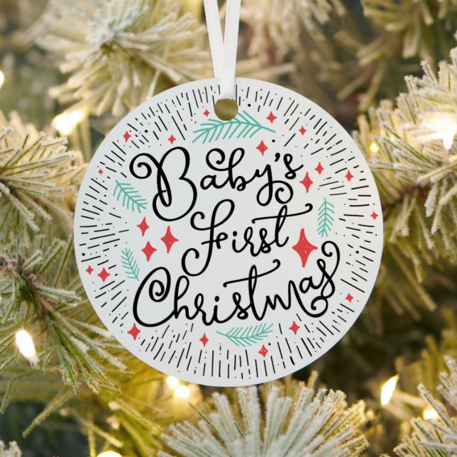Personalised Hand Drawn Sketch Baby's First  Metal Tree Decoration (Insitu)