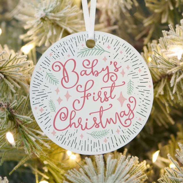 Personalised Hand Drawn Sketch Baby's First  Metal Tree Decoration (Insitu)