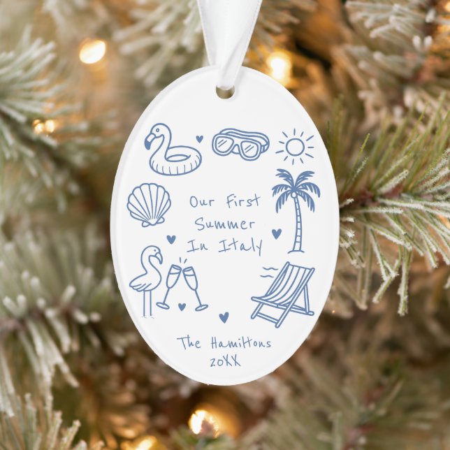Personalised Hand Drawn Style Summer Vacation Ornament (Tree)