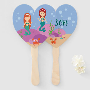 Personalised hand fan mermaid in summer sea