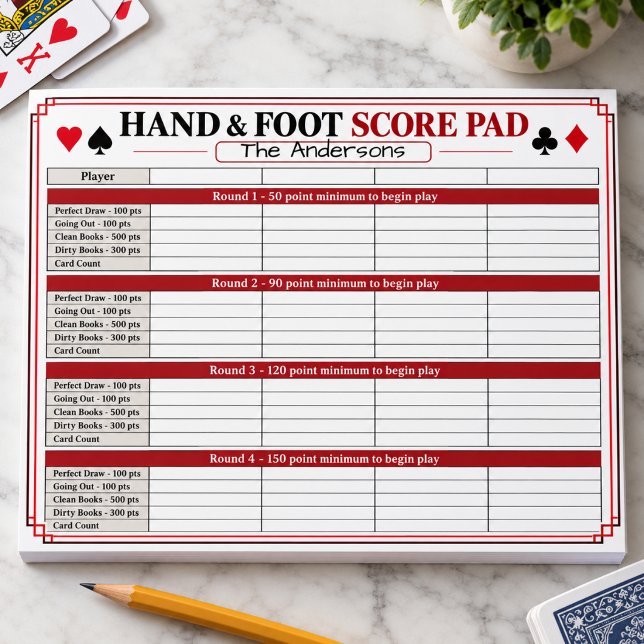 Personalised Hand & Foot Score Pad (Personalized Hand & Foot Score Pad
)