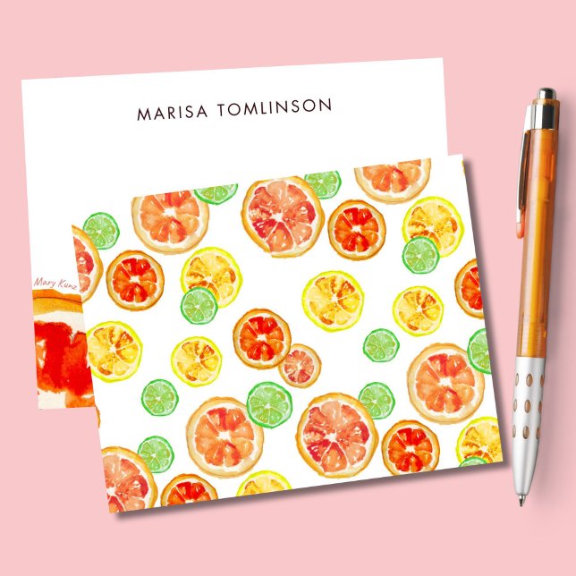 Personalised Hand-Illustrated Citrus Botanical Card (My colorful citrus pattern covers one side of this card. Your personalization appears on the other.)