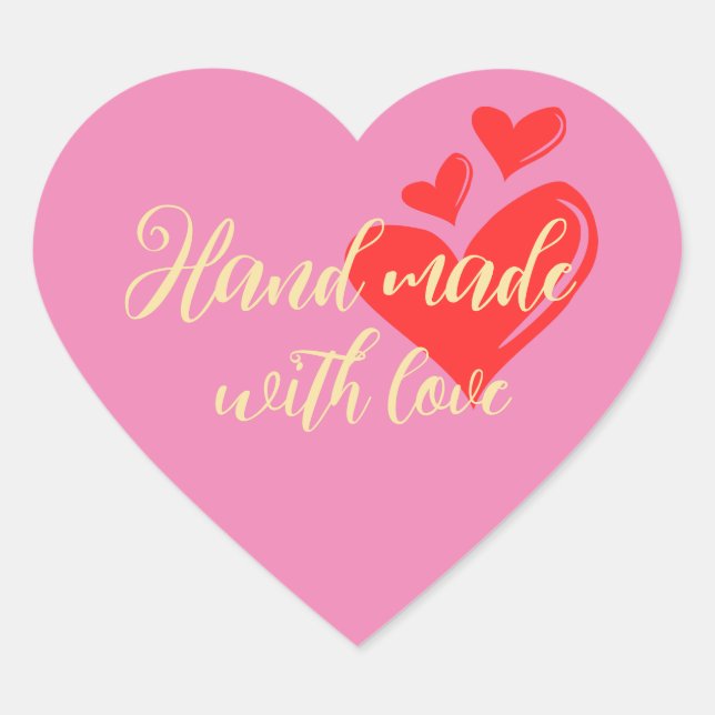 Personalised Hand Made With Love Text Heart Sticker (Front)