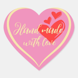 Personalised Hand Made With Love Text Heart Sticker