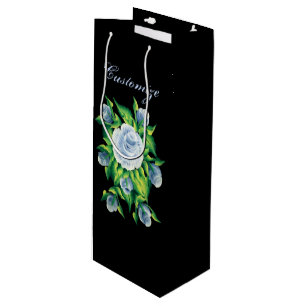 Personalised Hand Painted Blue Roses Wine Bag