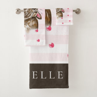 Personalised Hand painted Bunny glitter Bath Towel Set